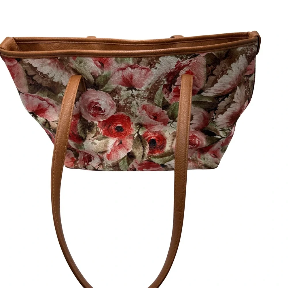 Bueno Floral Tote Handbag Purse pink green Pockets Zipper‎ Lined Shoulder Bag - Picture 3 of 8